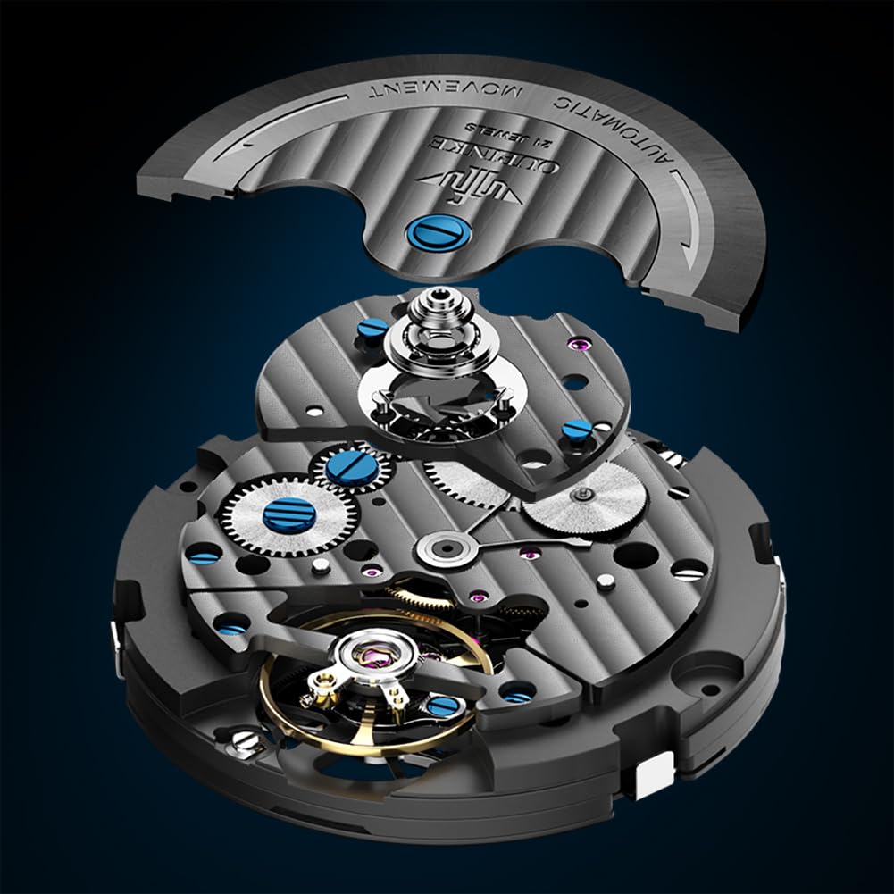 Luxury Mechanical Skeleton Tungsten 50M Water Sapphire Tungsten Black Men's Watch, Automatic/Hand-Wound, Steel, Resistant, Crystal, Strap, Luminous,