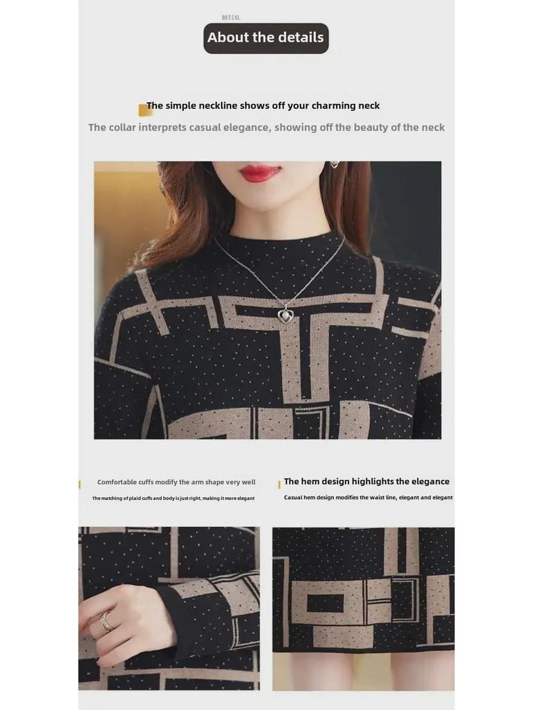 Autumn/Winter Over-the-Knee Loose Knit Dress with Half-High Neck