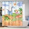 Watercolor Dinosaur Shower Curtain 3D Printing Cartoon Bathroom Decor for Kids Bathrooms Multicolor Floral Print Waterproof Fabr