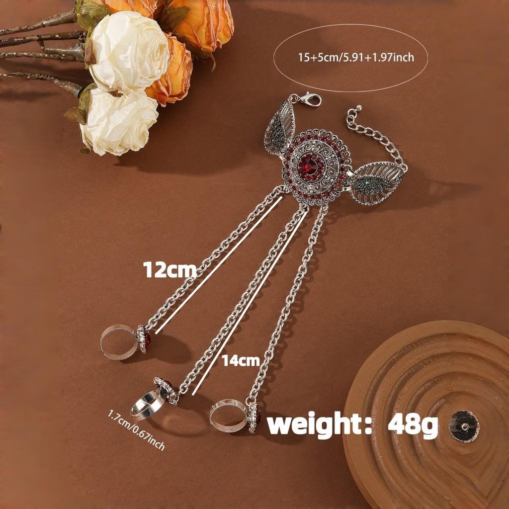 Vintage Geometric Alloy Ruby Ring And Bracelet Set For Women With Rhinestone Embellishments