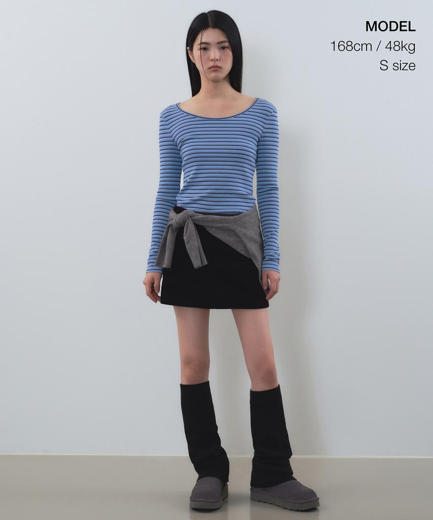 MUSINSA STANDARD WOMAN Women'S Striped Ribbed Slim Long Sleeve T-Shirt [Blue]