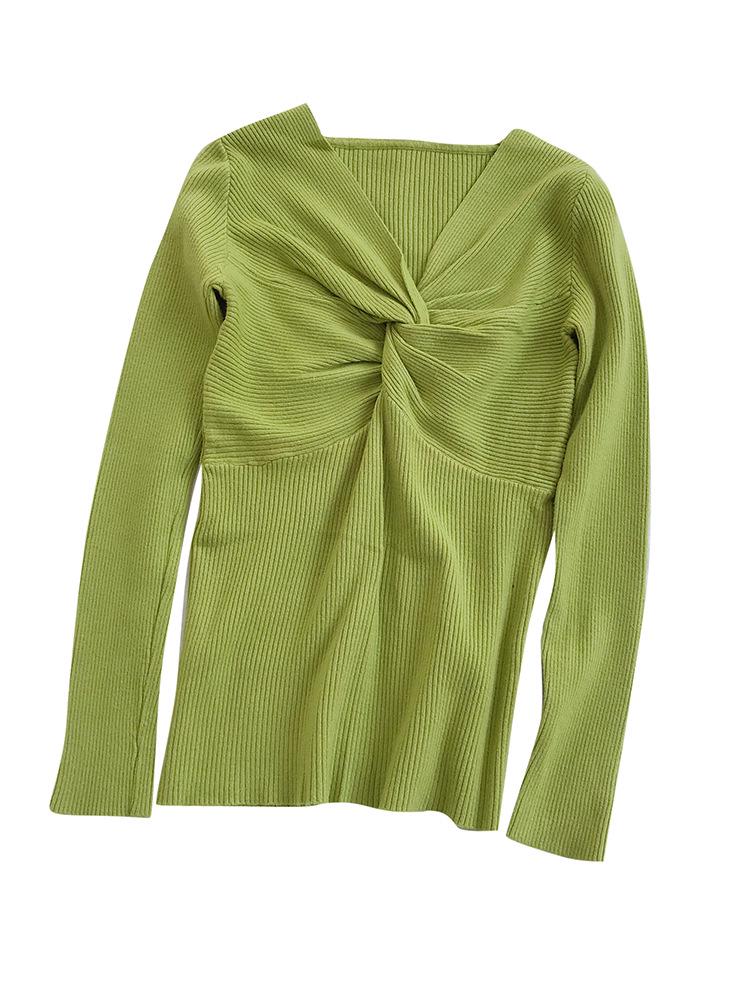 Stylish Women's V-Neck Long Sleeve Knit Top, Slim Fit T-Shirt for Autumn 2026