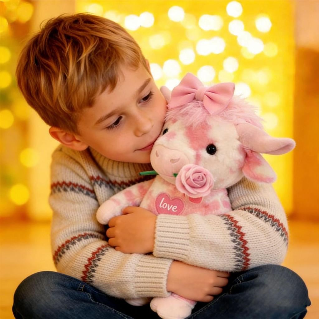 Pink Highland Cow Plush Toy - Cute Valentine's Day Gift
