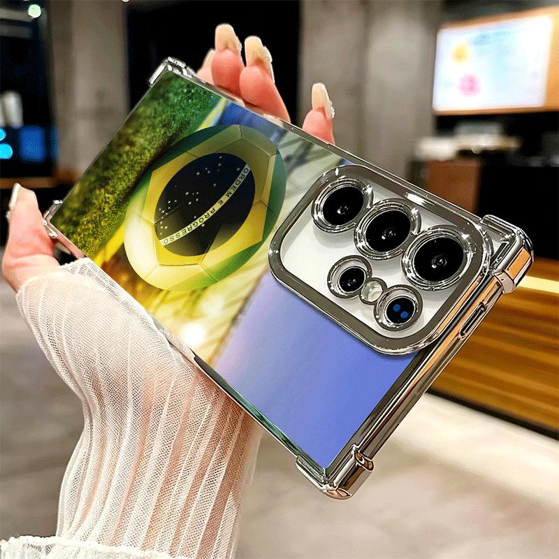 Brazil Brazilian Flag Plating Phone Case For Samsung Galaxy S24 S25 FE S26 Edge S23 Ultra S22 S21 Plus S20 Anti-Fall Airabag Cov
