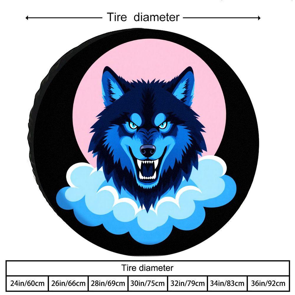 Fashion Blue Angry Wolf Print Tire Cover | Polyester Material, 3D Pattern, Easy Installation, Suitable For RVs, SUVs, Trucks, Ca