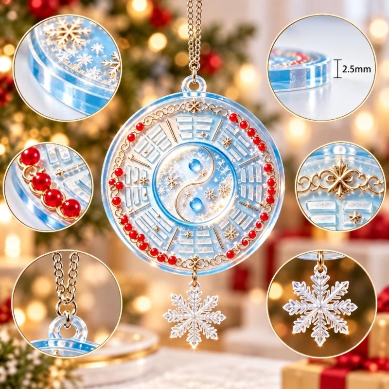 Taijitu Holiday Ornament with Winter Motifs Flat 2D Flat Acrylic Pendant for Mantels, Entryways, and Indoor Seasonal Display