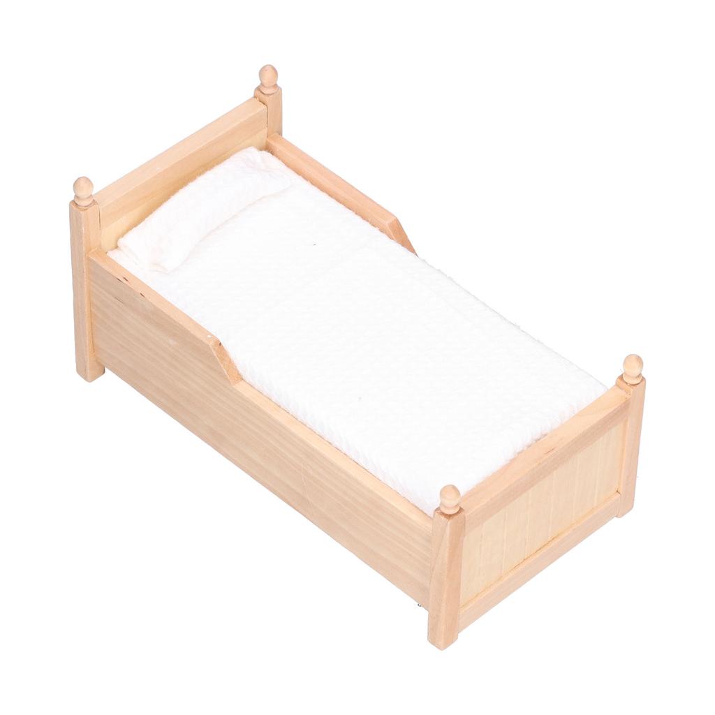 1:12 Mini Dollhouse Bed Birch Miniature Furniture Doll House Decoration Accessories Burlywood