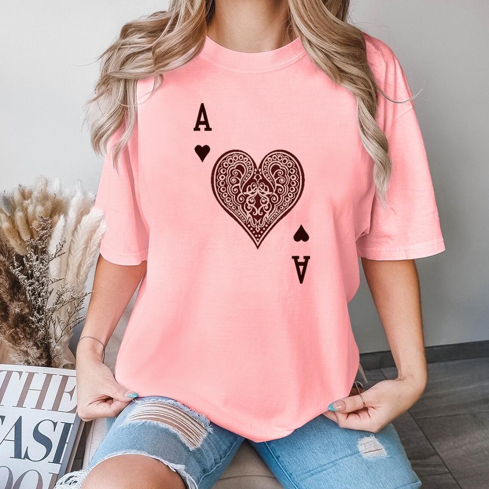 Heart Shaped and Letter Casual Comfortable Pure Cotton Printed Women's Round Neck Short Sleeved T-shirt