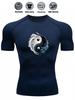 Mens White Compression Short Sleeve T-Shirt Yin Yang Graphic Quick Dry Breathable High Elasticity Gym And Running Athletic Top