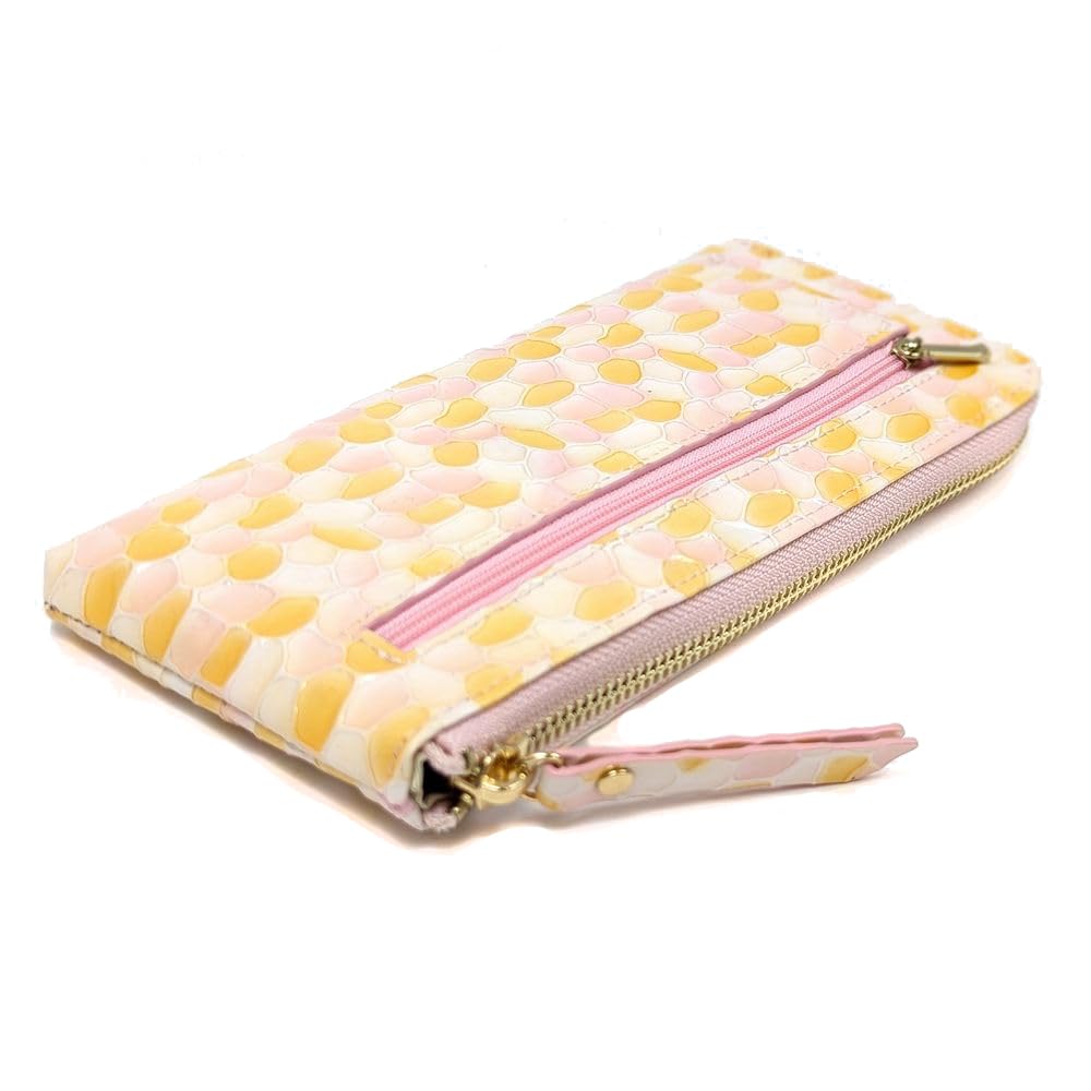 Karukuru Women's Stained Glass-Style L-Zip Long Wallet, FRS-EN006, Pink