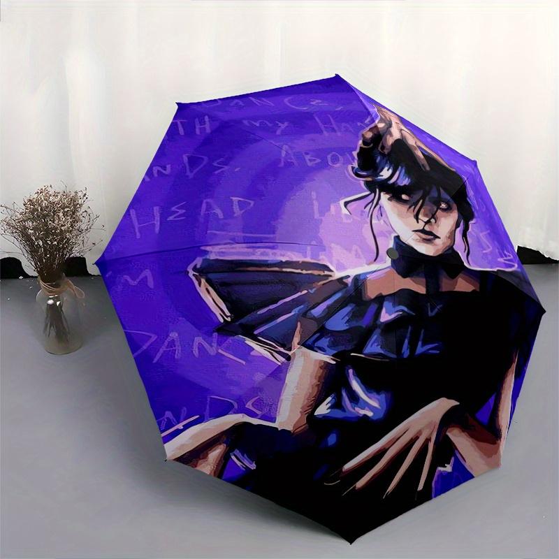 Addams Wednesday Automatic Open/CloseUmbrella-CuteUmbrella with Cute Design, Portable 3-Fold Compact Umbrella for Men & Women, Valentine's Day Mother'