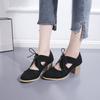 Large Size Women's Shoes Fashion Engraved Hollow Lace-up Thick Heel High Heel Single Shoes Women's Wish Women's Shoes