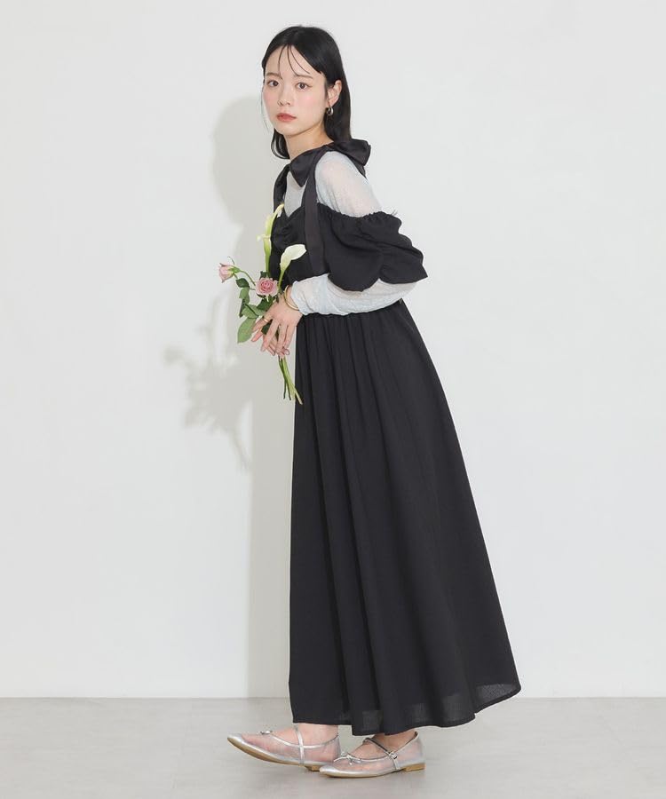 Music Casual Ribbon Shoulder Black [Earth & Ecology] Dress, Off-the-shoulder Dress, Women's,