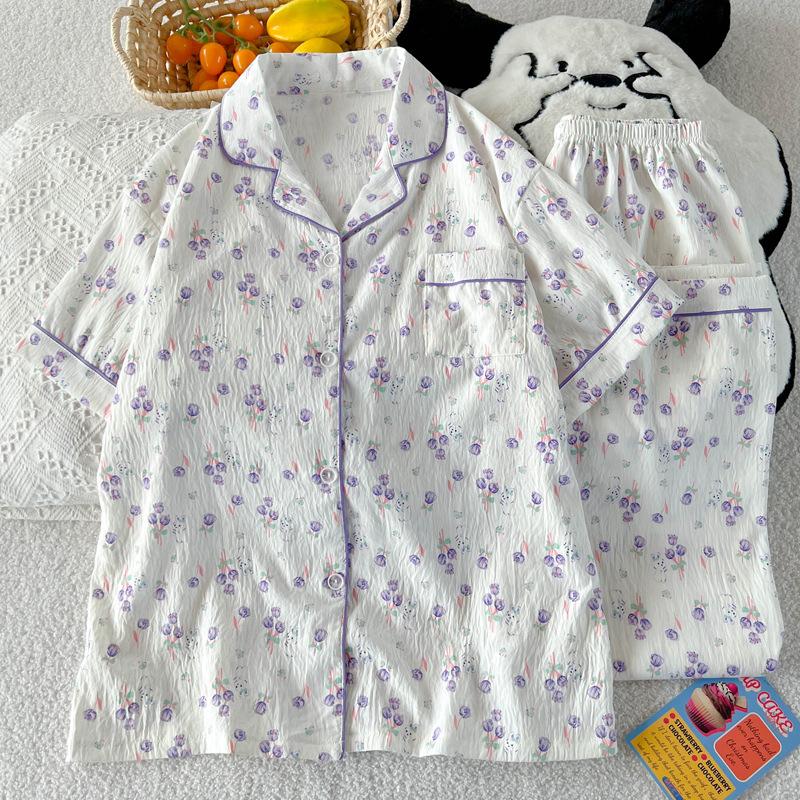 Broken Flower Rabbit Fairy Wind Pajamas Summer Cloud Cotton Short Sleeves Cute Loungewear Fashion Suit