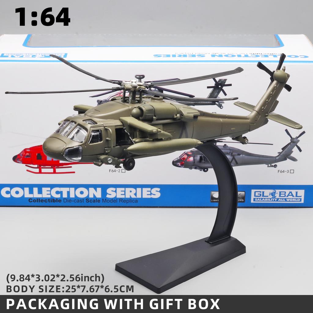 1/64 Model vrtulníku Black Hawk ze slitiny s výstavním stojanem a dárkovým balením Realistické zvukové a světelné efekty Ideální pro vystavení