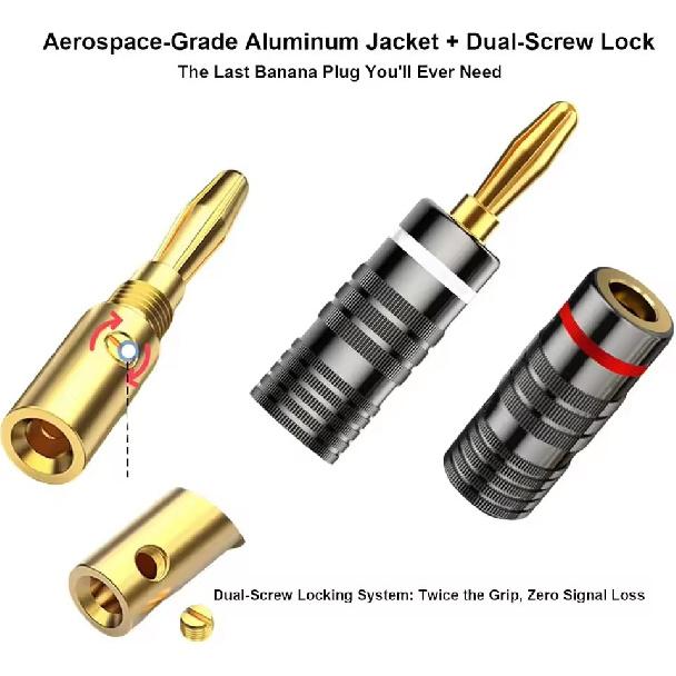 Universal Gold-plated Metal Banana Plugs Solder Free 4MM Banana Connector with Screw Lock For Audio Jack Speaker Amplifier PlugsGood Product