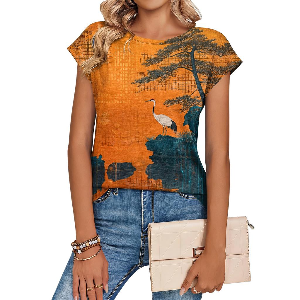 Women's Loose-Fit Fashionable Casual Retro Print T-Shirt