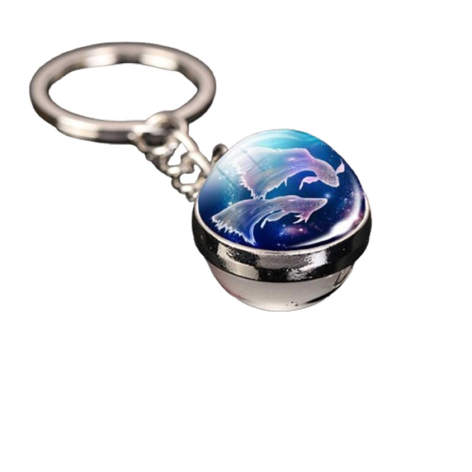 

Брелок для ключей с подвеской в виде сумки с 12 знаками зодиака, светящийся в темноте, с драгоценными камнями, двухсторонний стеклянный шар One Size