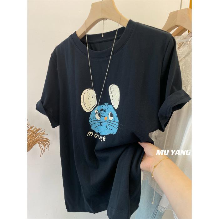 

Loose cotton printed T-shirt summer new letter shoulder short sleeve women XXXXL