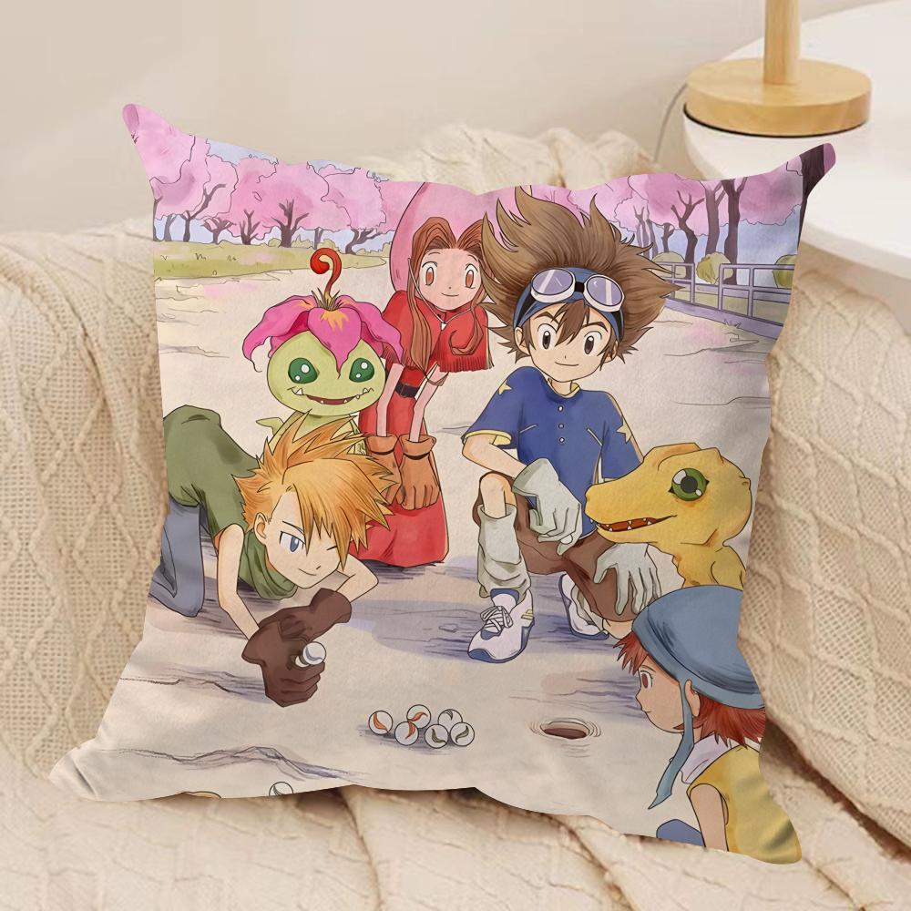Anime DDigimon AAdventure Cushion Cover Silky Short Plush Invisible Zipper Dustproof Sofa Pillow Case For Home Decor