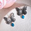Retro Butterfly Blue Round Bead Ear Hook Female, National Style, Hong Kong Style, Personality Trend Temperament, Simple Earrings