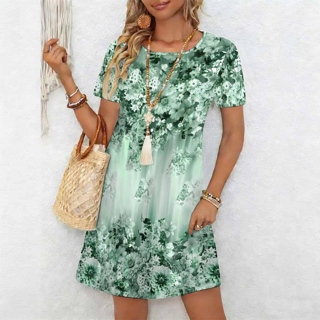 Women's Fashion Graceful Beautiful A Bud Just Ready To Burst Summer Spring Short Sleeve O-Neck Casual Dresses
