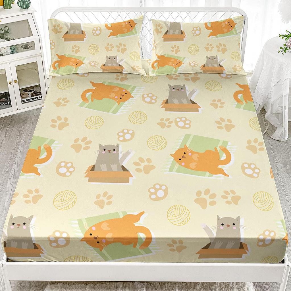 Cartoon Cat Pattern Bed Hat Three-Piece Digital Printing Bedding Bed Hat Three-Piece Set Children And Adults