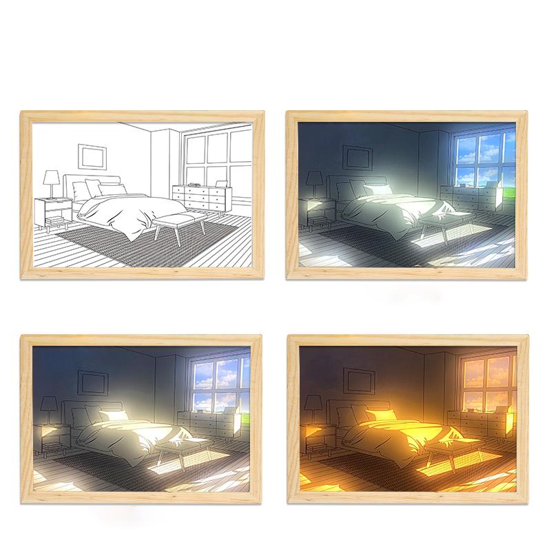 INS Deco Led Light Painting USB Plug Dimming Wall Artwork Table Lamp Gift Indoor Sunlight Window Wooden Photo Night Luminous