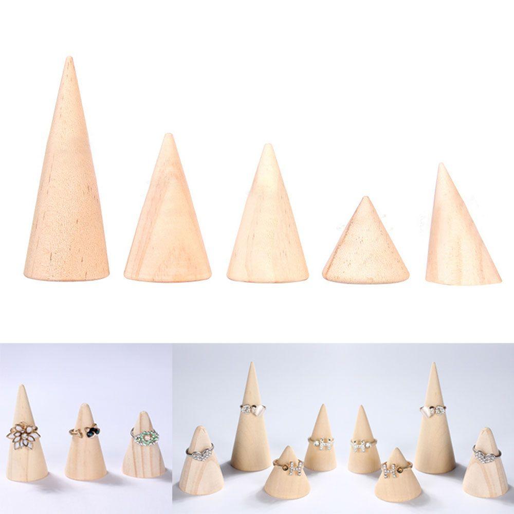 Design Unpainted Wooden Cone Shape Storage Organizer Jewelry Display Rack Ring Holder Ring Rack