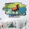 Poster Animale Buco Muro Rotto Arte Cavallo Bianco Che Corre Vinile Murale Adesivi Per Soggiorno