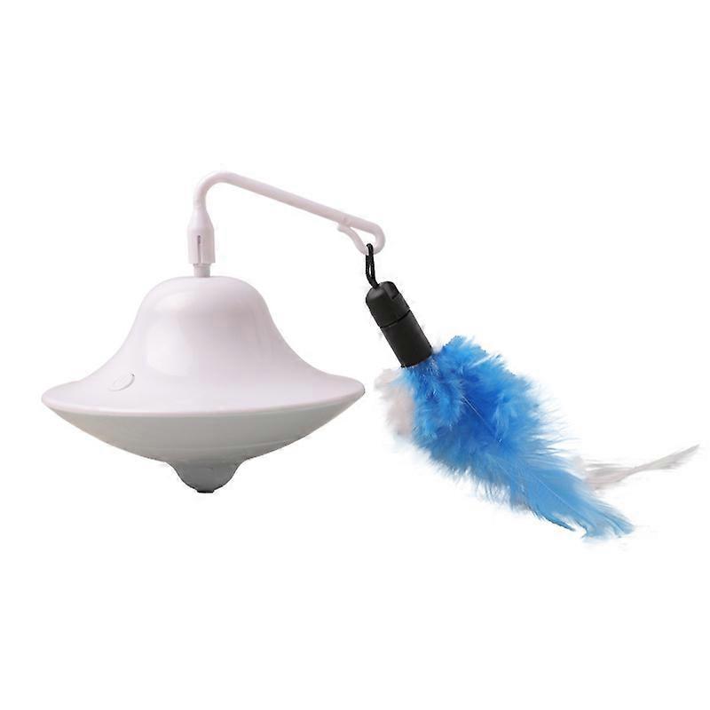 Cat Toy Spinner, Sound Electric Rotating Feather Catcher Toy for Energetic Cats, White