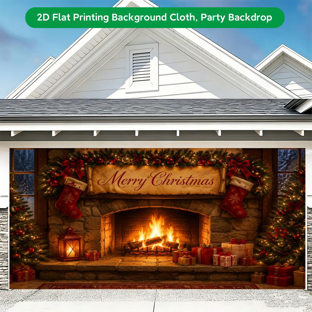 1Pcs Cozy Fireplace Stacked Gifts Holiday Decoration Background Winter Backdrop Decorations For Photo Studio Photo Booth Party