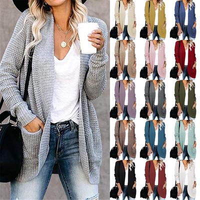 Autumn And Winter New Foreign Trade Cardigan Women's Wear European And American Curved Placket Large Pocket Sweater