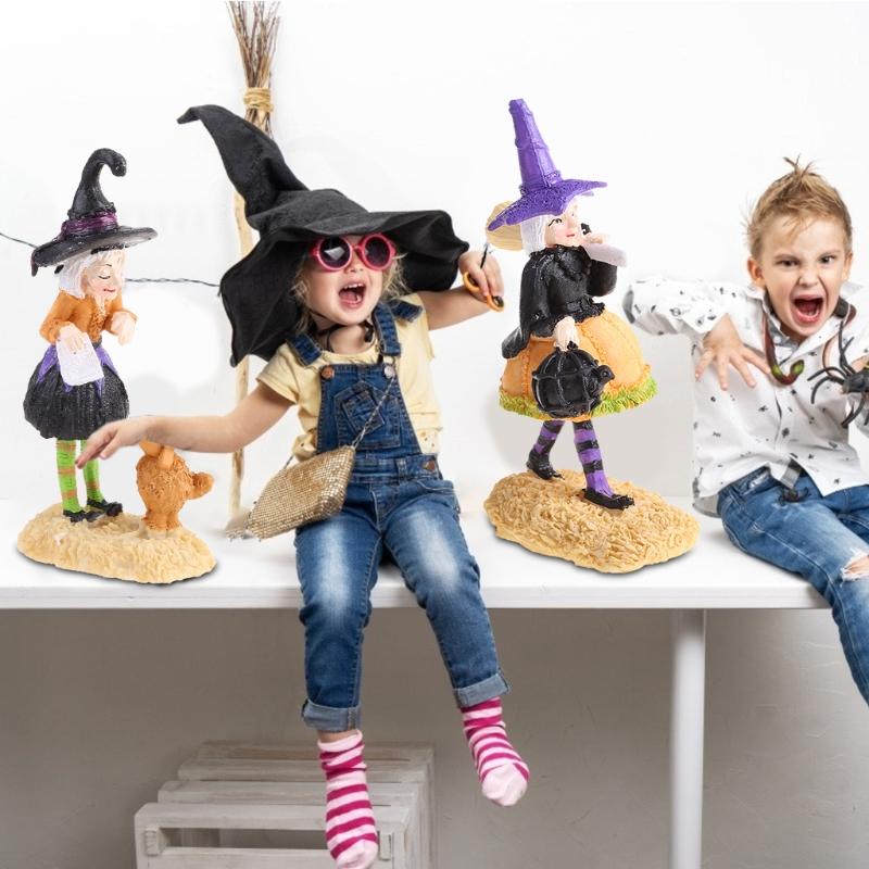 Halloween Gift Witch Toy Miniature Resin Garden Statue Desktop Art Crafts X3UC