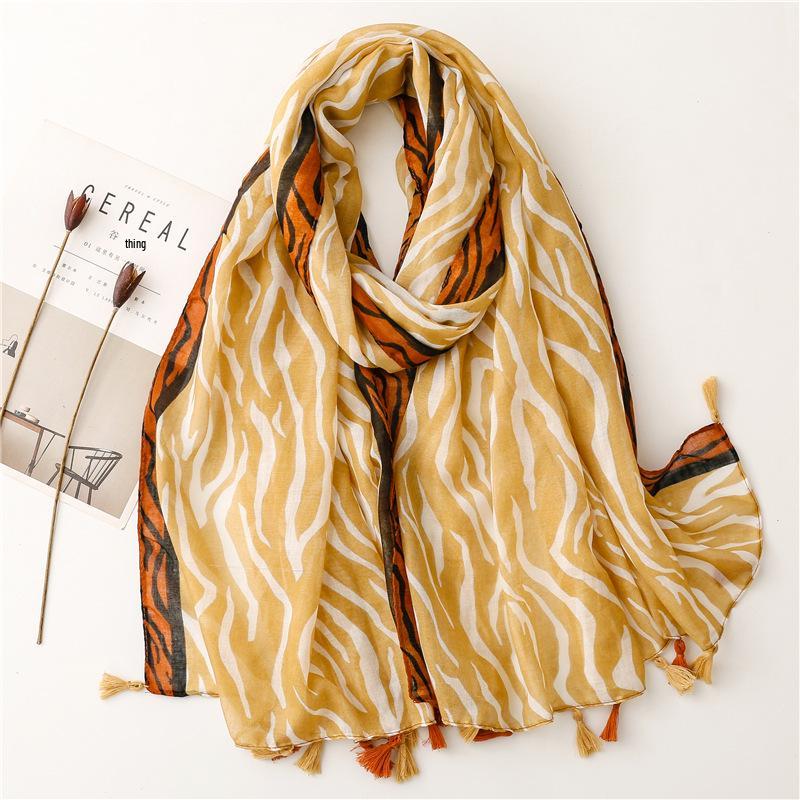 Yitao Women's Ethnic Cotton-Linen Scarf: Orange Wheat Ear Tassel Design, Ideal for Travel, Beach, or Shawl Use