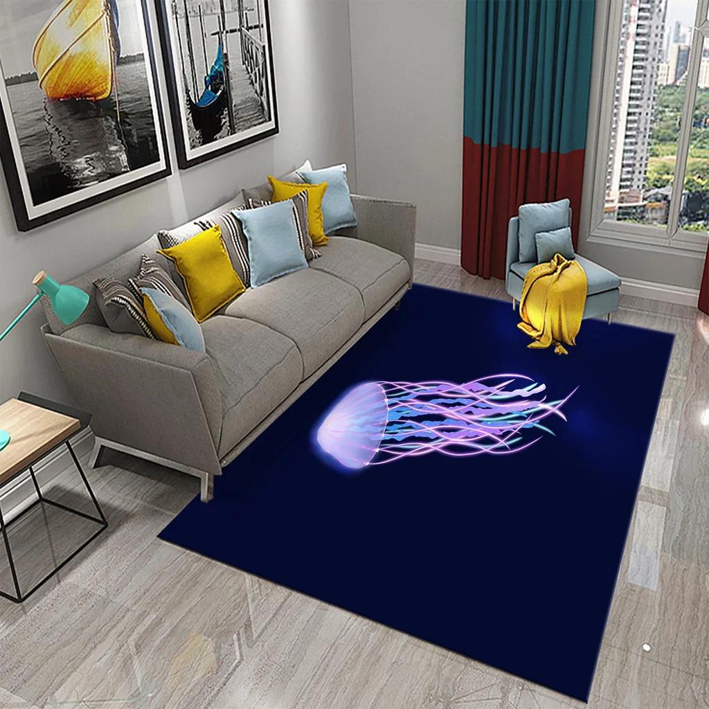 3D Jellyfish Pattern Carpet Marine Life Theme Rug for Bedroom Rug Living Room Bathroom Non-slip Mat Home Hotel Rug Kitchen Rugs