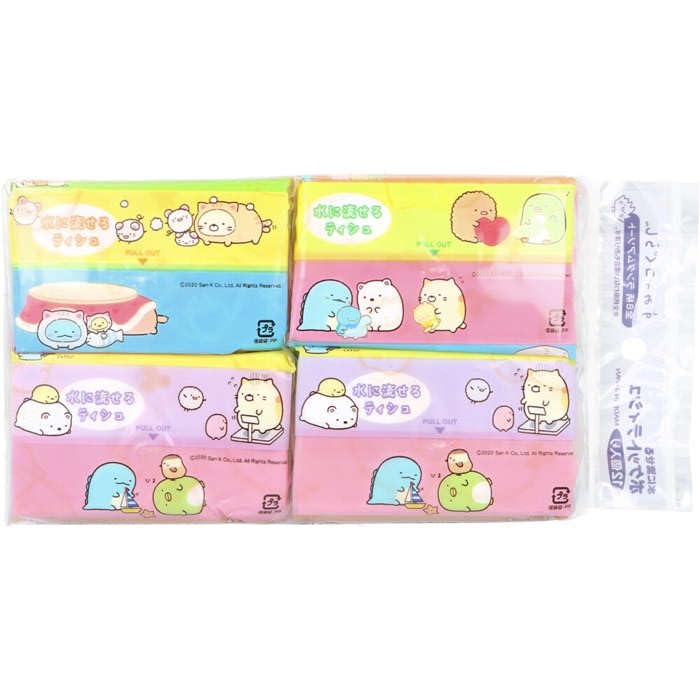 Flushable Pocket Tissues Sumikko Gurashi 8 Designs 16 Tissues x 12 Packs - - (Random Assortment) - (8 Pairs)