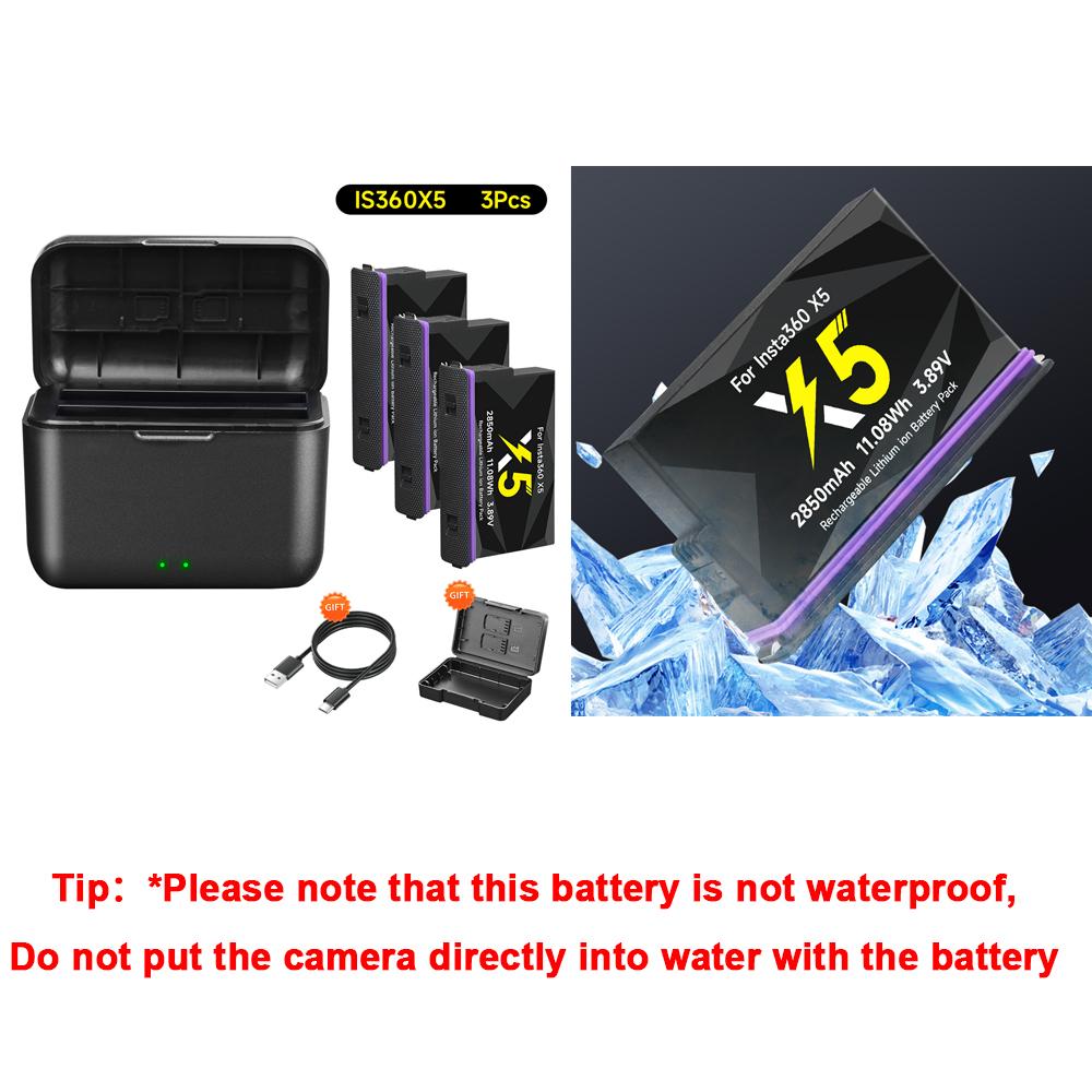 2850mAh Hohe Kapazität Für Insta360 X5 Kameraakku+2-Slot LED tragbares Schnellladegerät Für Insta 360X5 Actionkamera Zubehör