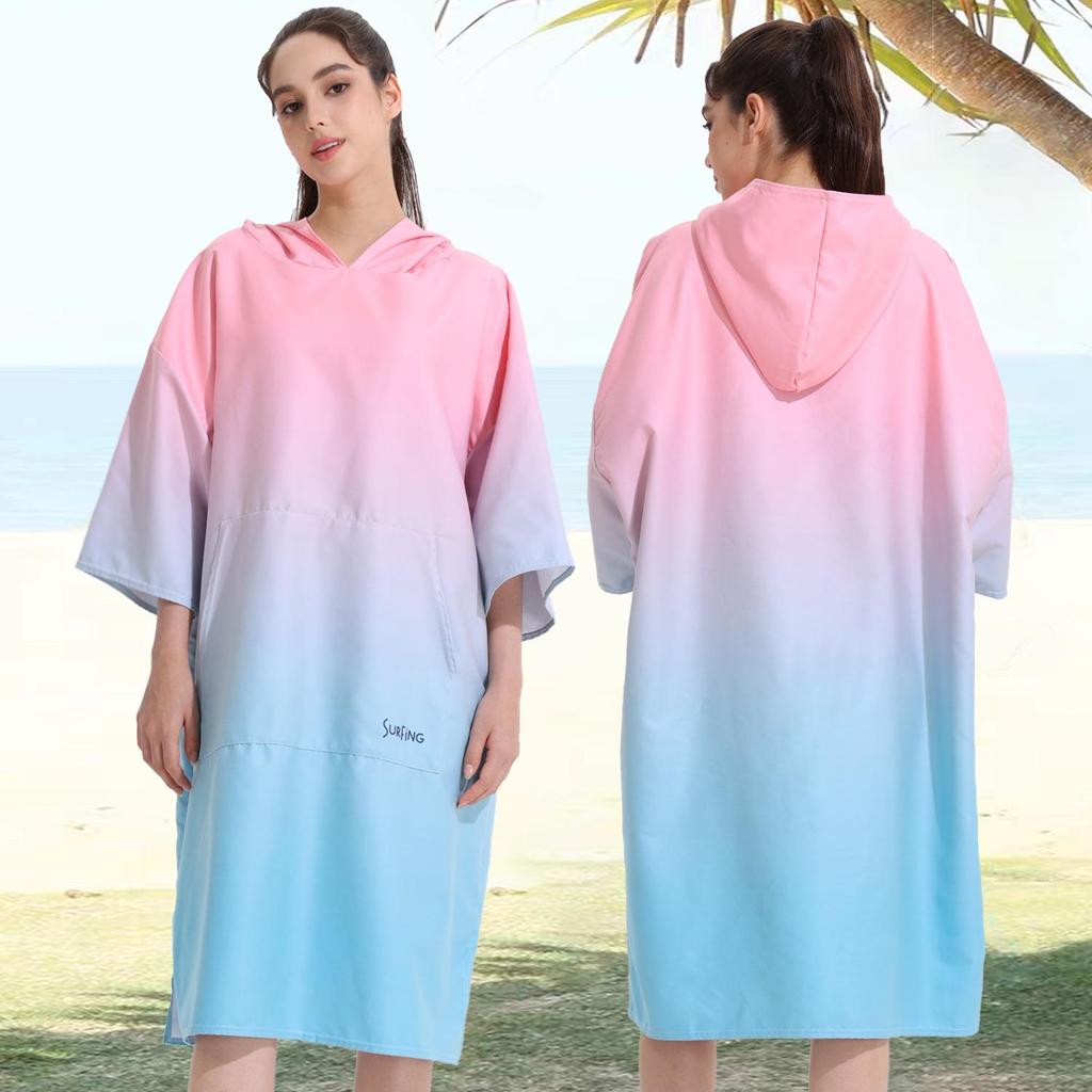 2025 Quick-Dry Hooded Swim Poncho with Zipper - Portable Bathrobe and Beach Towel