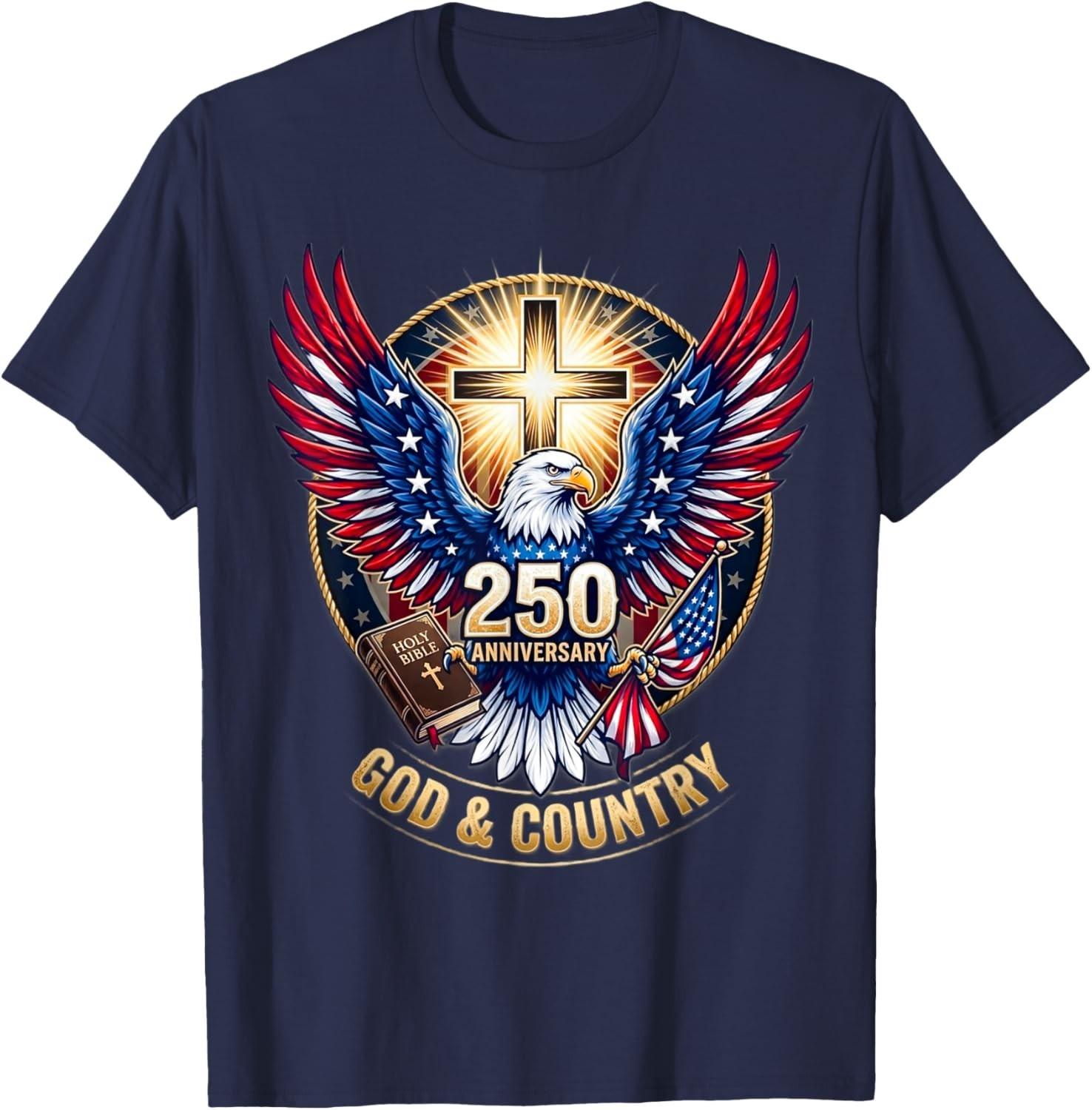 One Nation Under God America 250 Anniversary Eagle Christian T-Shirt S