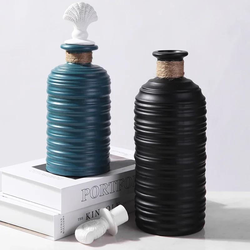High-end Vertical Pattern Ceramic Storage Jar Art Flower Arrangement Candy Tea Pot Dining Table Vase Home Decor