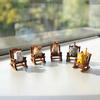 Small Hand-Carved Wooden Figurine Animal Chair Cat/Dog/Fox Cute Rocking Statue for Desk