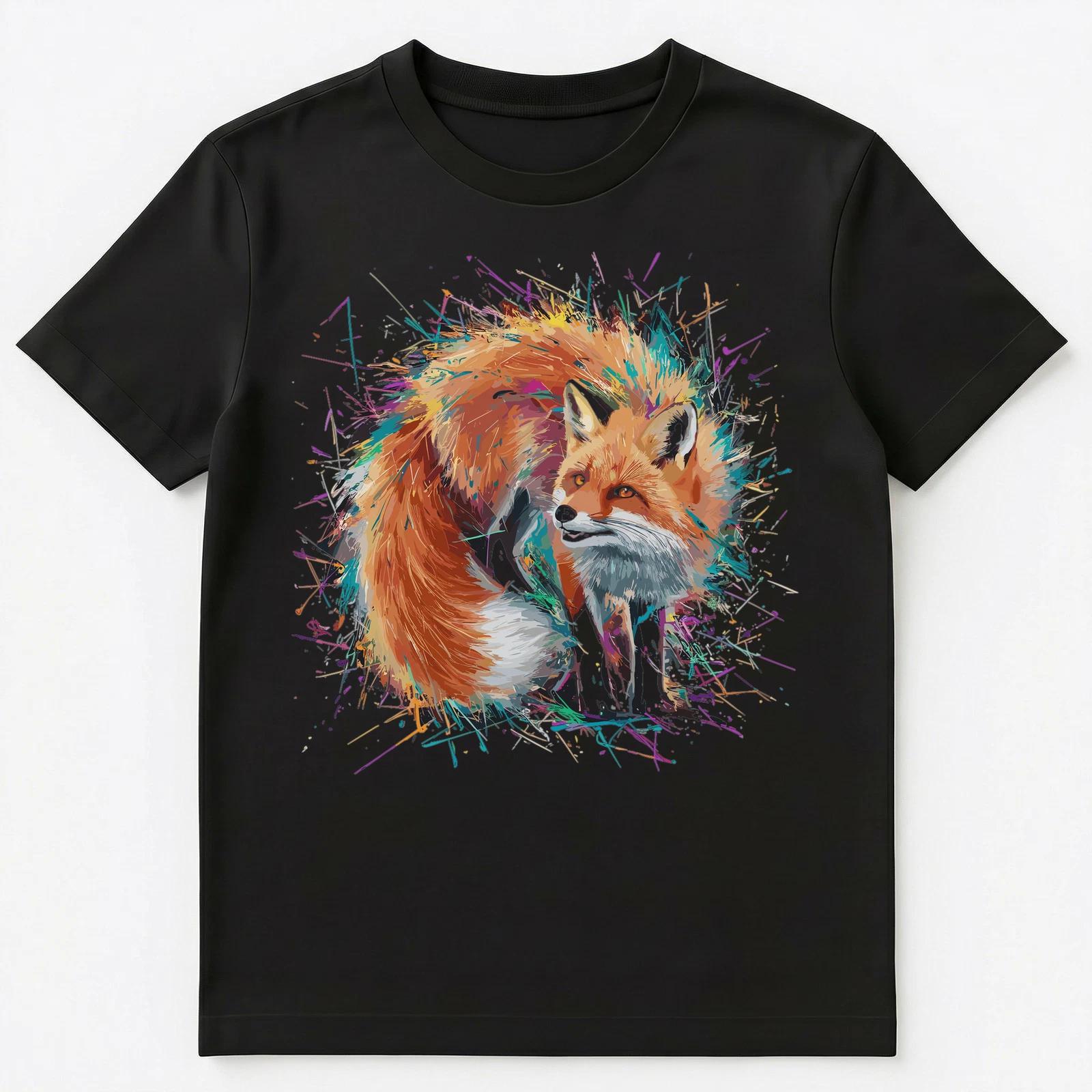 Colorful Paint Splash Fox Art Graphic Unisex T-Shirt S