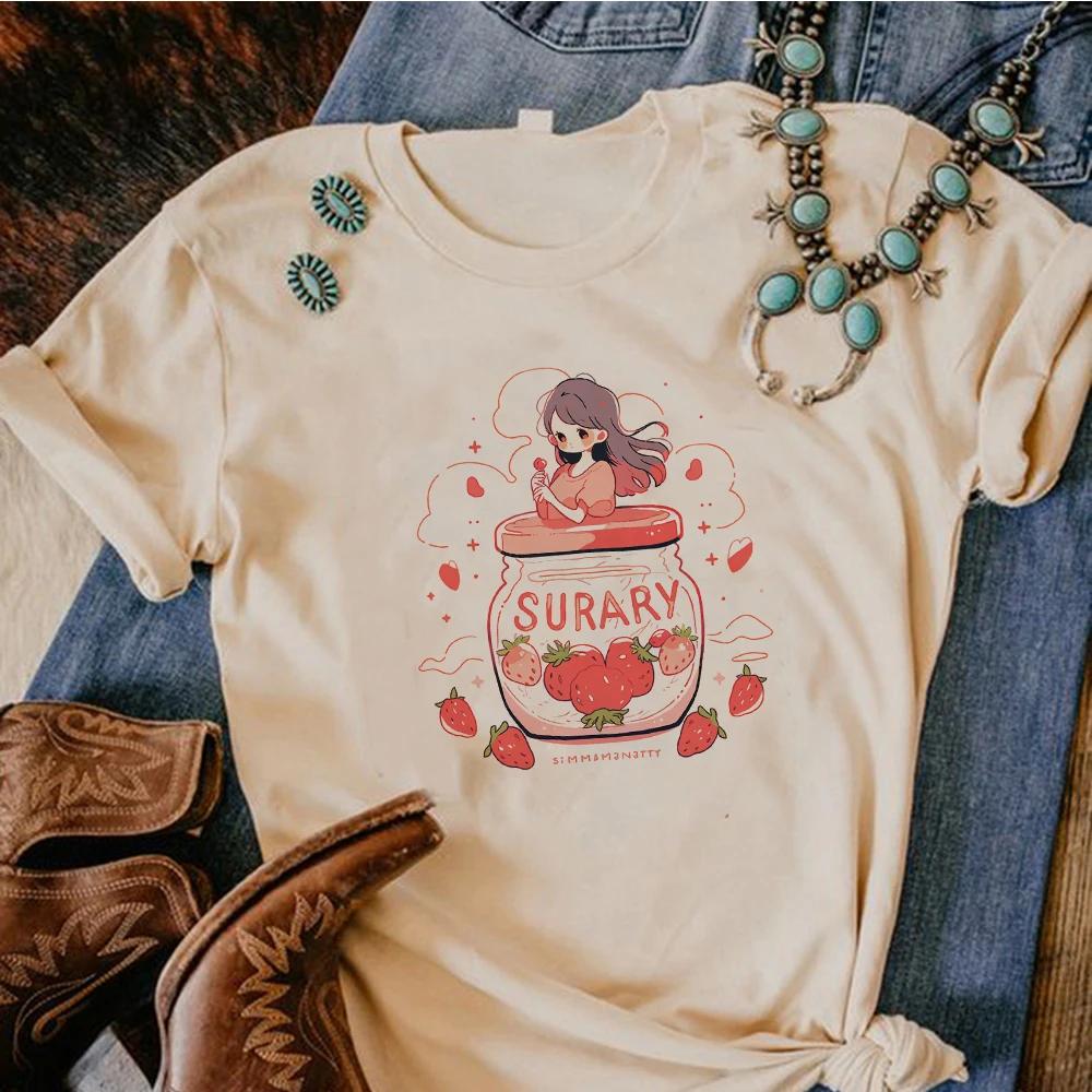 Unisex Strawberry Tee Women Summer Anime Comic T Shirt Girl Streetwear Japanese Clothes Aesthetic