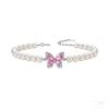 Elegant S925 Sterling Silver Butterfly Pearl Bracelet with Pink Blue Zircon