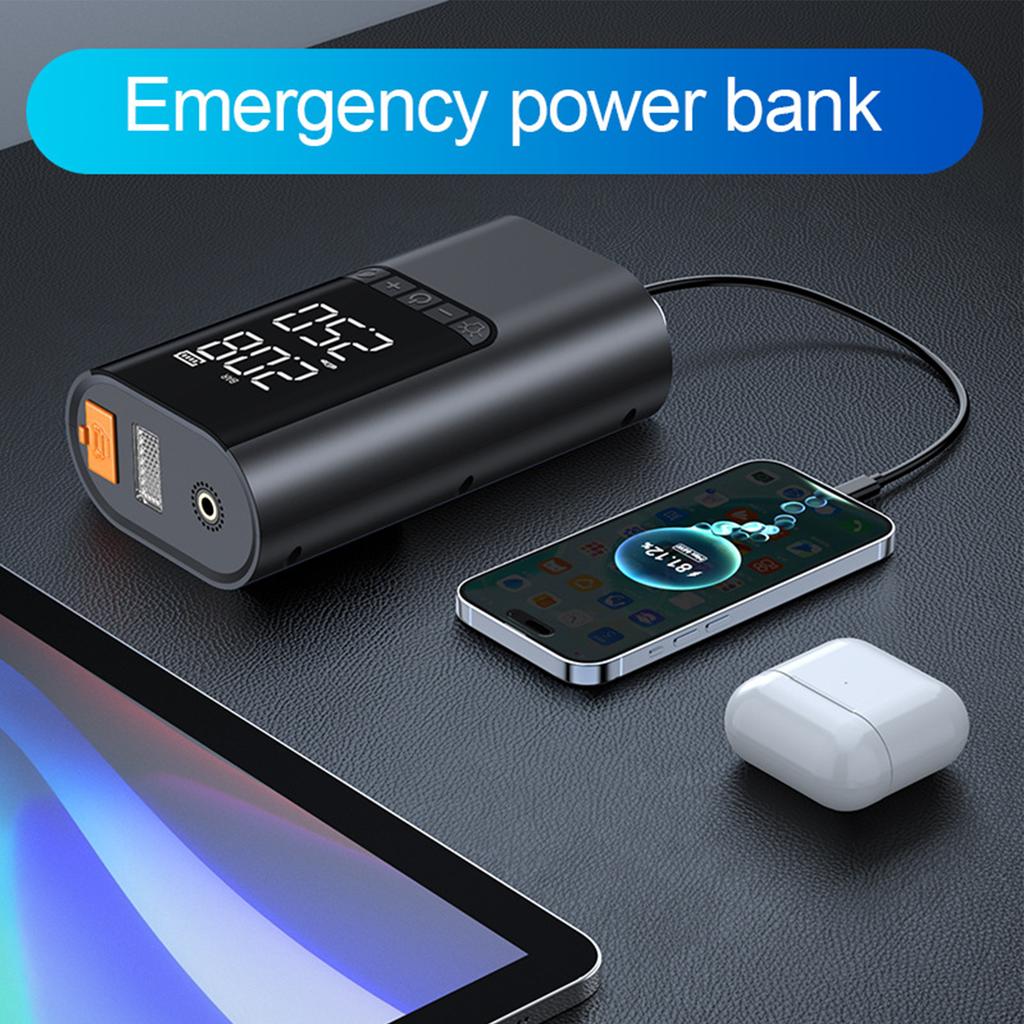 Auto Starthilfe mit Luftpumpe, 12V Notfall Batterie Überbrückungspack, Digitaler Reifenfüller für Autos,