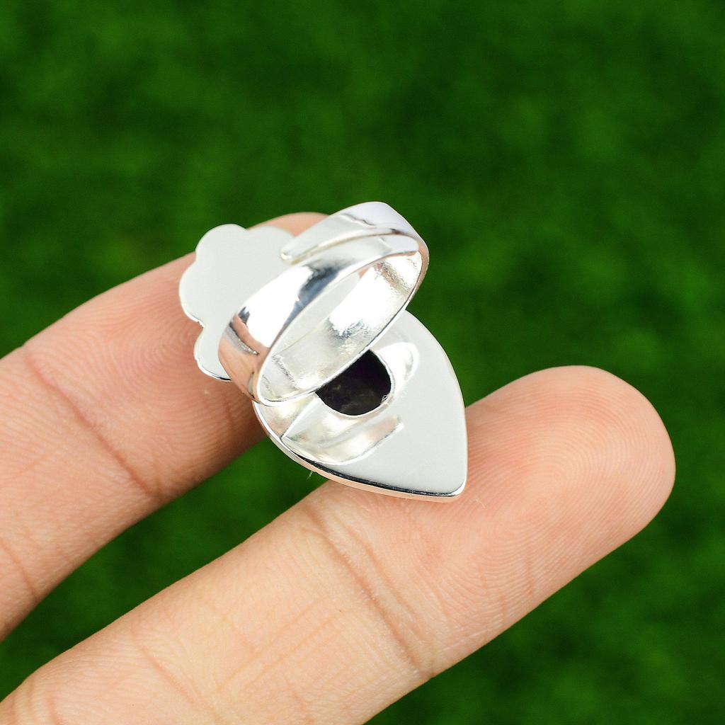 Gift For Her 925 Silver Natural African Amethyst Promise Flower Adjustable Ring