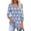 Women's Fashion Seven Sleeve Top Round Neck Pleated Casual Printed Top