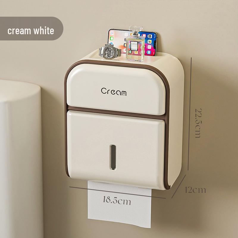 Wall-Mounted Waterproof Toilet Tissue Box, Punch-Free, High-End Cream Style Hand Towel Holder