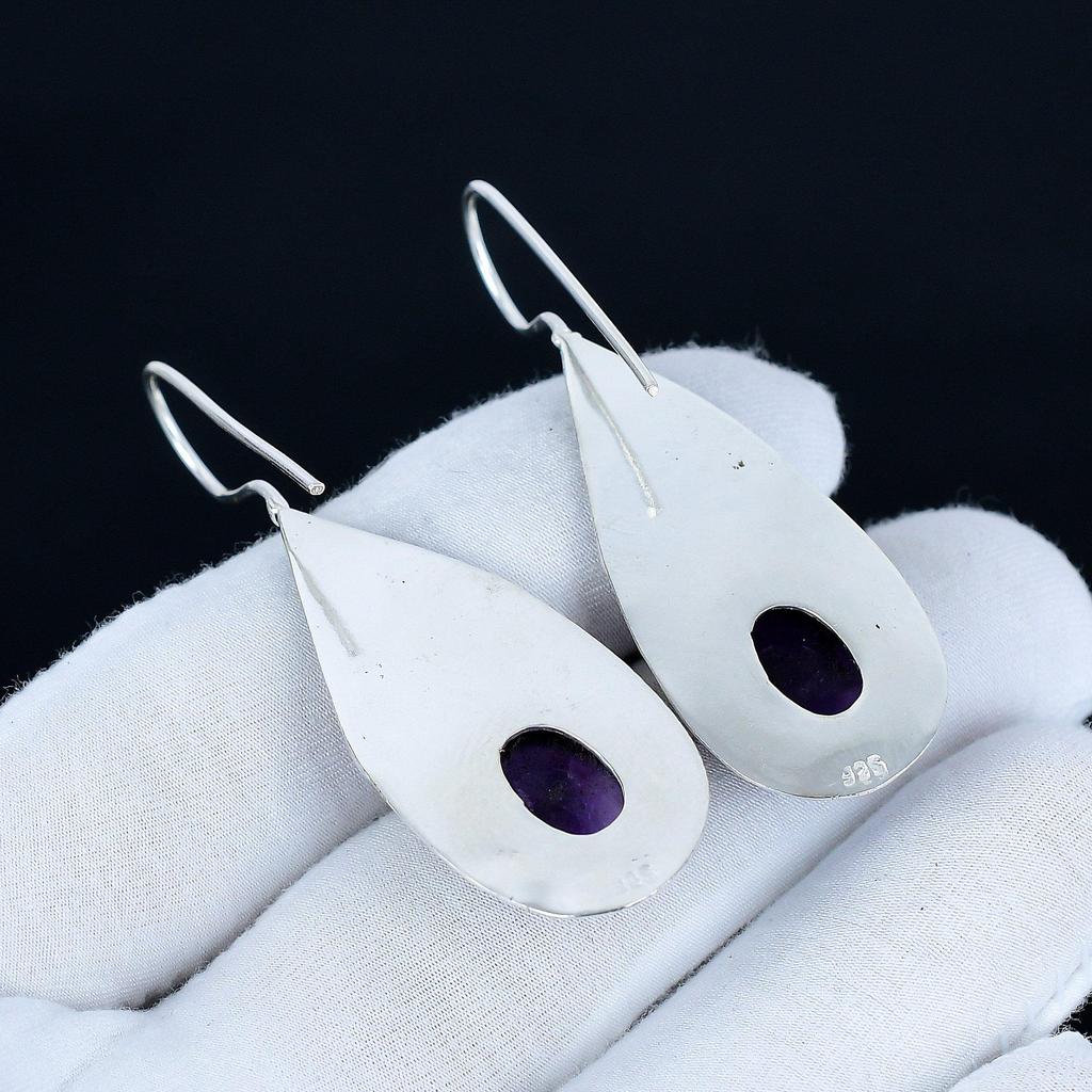 Amethyst Gemstone Earrings, 925 Sterling Silver Earrings, Handmade Silver Earrings For Gift, Amethyst Dangle Earrings Party Wear Gift